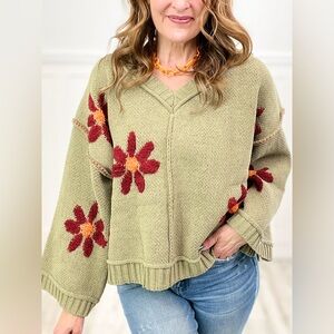 POL Floral Printed Knit Sweater